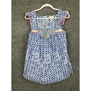 Matilda Jane Medium Blue Smocked Ruffled Tunic Tassels Top‎